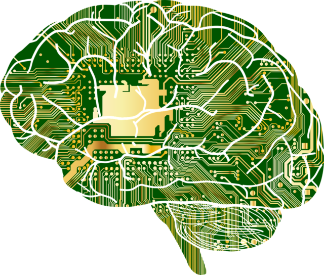 Map of the brain as a computer chip in reference to artificial intelligence