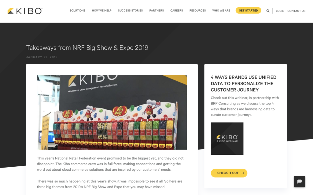 An example of a great NRF recap blog from a technology vendor, from Kibo Commerce